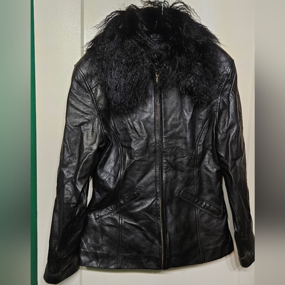 Maxima thinsulate leather fur jacket